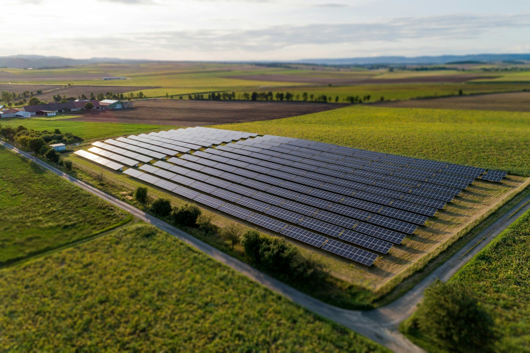 Rows of photovoltaic panels at a solar installation